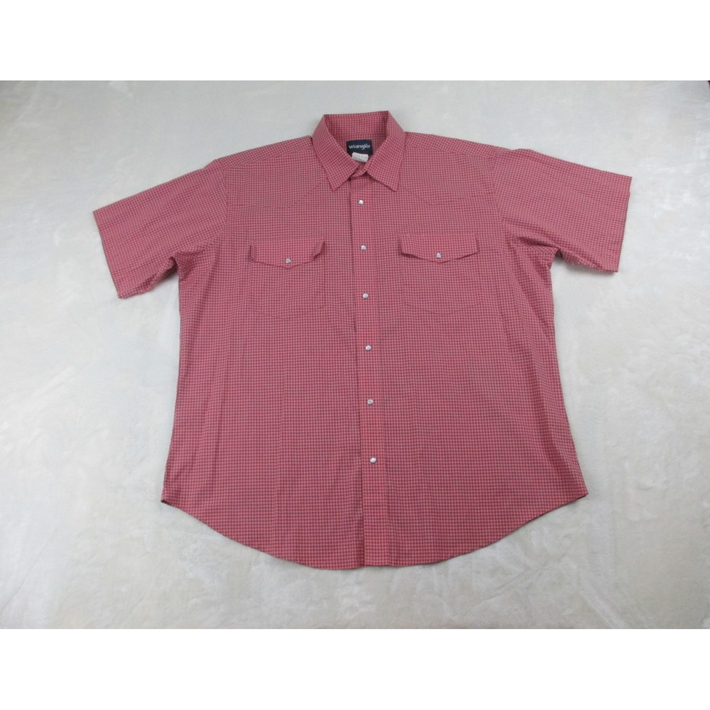 Wrangler Jeans Co Shirt Mens 2XL XXL Red Checked Pearl Snap Cowboy Western